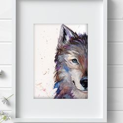 Original watercolor painting  7x10 inches wolf animal art by Anne Gorywine