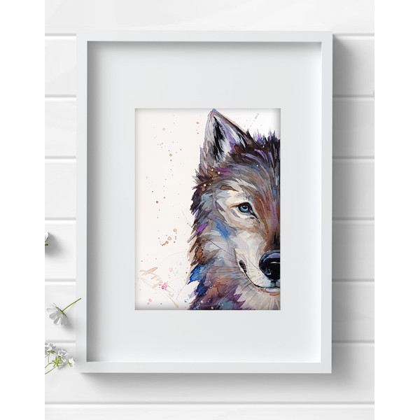 original watercolor wolf animal painting