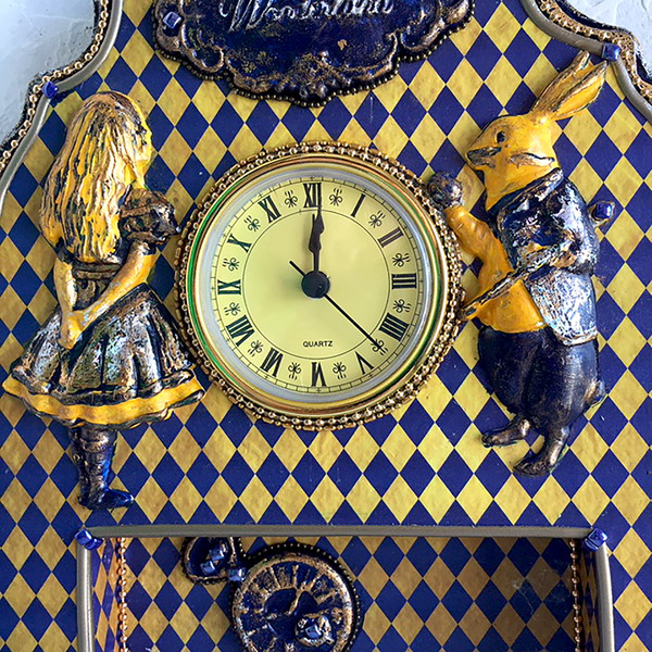 Unique wall clock. Blue Wall clock, Clock in the living room, Clock as a gift, Clock Alice in Wonderland, Clock with a White rabbit (5).JPG