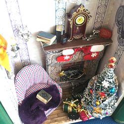 Miniature scene,Roombox,Diorama,Christmas Night,Booknook,Books on bookshelf,Shadow box,Shelf night light,OOAK,Wall art