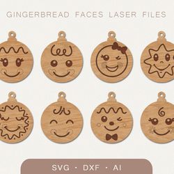 Gingerbread face ornament svg, Christmas laser cut files