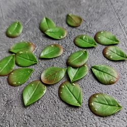 Cranberry Lingonberry leaves Beads Polymer clay. Green leaf beads. Handmade beads.