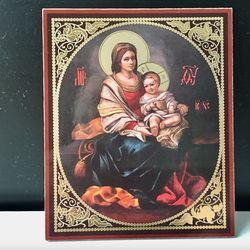Holy Mary the Mother of God | Silver and Gold foiled lithography | Icon Reproduction | Size: 5 1/4"x4 1/2"