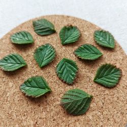 Strawberry leaves Beads Polymer clay. Green leaf beads. Handmade beads.