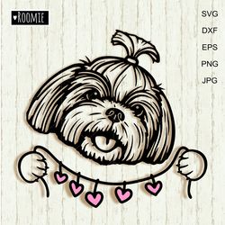 Cute Shih Tzu with hearts Shirt design svg for Cricut, Peeking dog, Car Decal Clipart Vector Cut file Vinyl /146