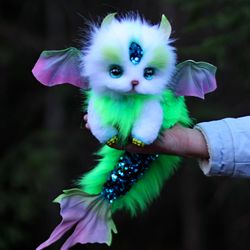 ON ORDER  Mermaid kitten Yuseon fur doll, fur sculpture, fantasy creature toy, dragonborn, creation doll, animal doll