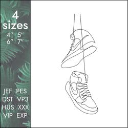 nike sneakers embroidery design, lace-up shoes one line, 4 sizes, instant download