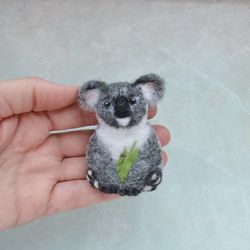 Realistic koala pin Needle felted koala bear brooch for women Wool replica animal jewelry Handmade animal jewelry