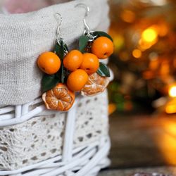 Mandarin orange earrings Fruit earrings Christmas jewelry