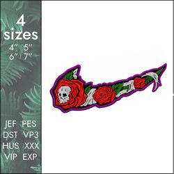 Nike Embroidery Design, rose skull custom swoosh, 4 sizes, Instant Download