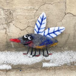 Mosquito pin Needle felted funny brooch for women Handmade insect pin Fly jewelry