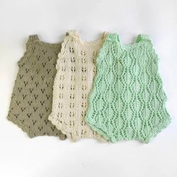 Knit girly newborn romper for first photoshoot, knitting cotton bodysuit, soft romper
