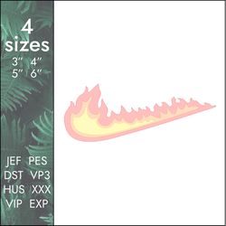 nike fireline embroidery design, fire custom swoosh file, 4 sizes, instant download