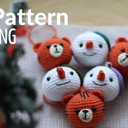 crochet pattern christmas tree ball snowman amigurumi pdf tiger head ball christmas tree toy handmade decoration tree or