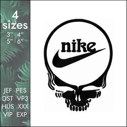 Nike SB Embroidery Design, skateboarding custom swoosh skull skateboard logo, 4 sizes, Instant Download