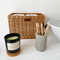 tall toilet paper basket. bathroom storage basket. rectangular box. woven holder. wicker narrow hamper laundry organizer