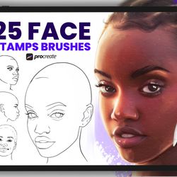 Face Stamp Brushes Procreate, black female face for procreate, african Women, Sample Faces Portrait
