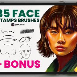 Asian women face stamps, Procreate face stamp, Face brushes Procreate, Procreate brushes, Procreate stamp, Procreate eye
