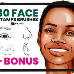Face Stamp Brushes Procreate, African Women, Black female face for procreate, Sample Faces Portrait