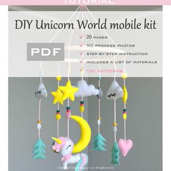 Diy Baby mobile. Crib Baby mobile nursery decor unicorn world felt mobile.Crib mobile pattern gift for baby shower pdf