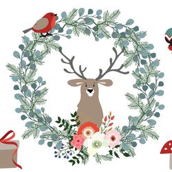 Christmas, Holiday, New year pattern with forest animals and flowers.