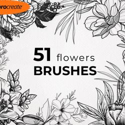 Flower Stamp Brushes for Procreate, Floral Stamps, Botanical Brushes Flowers, Bouquets and Leaves