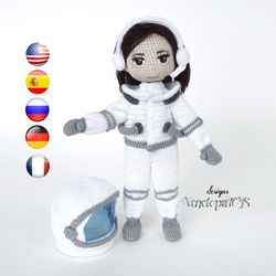 Crochet Doll in a suit of an astronaut Pattern, Astronaut in space PDF, Instant Download tutorial
