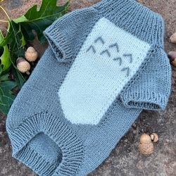 Cat Sweater Totoro, Hand Knitted Handmade Anime Inspired Warm Gray Jumper for Small Dog or Sphynx cat, Pet Clothes