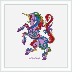 Cross stitch pattern Unicorn silhouette horse magic animal rainbow monochrome fairy tale counted crossstitch pattern PDF