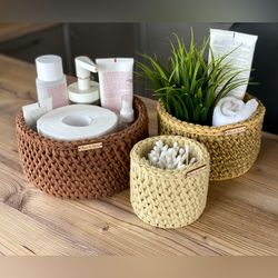 set towel toilet paper cosmetic baskets holder box, bathroom storage big basket, cotton ball pads holder, makeup holder