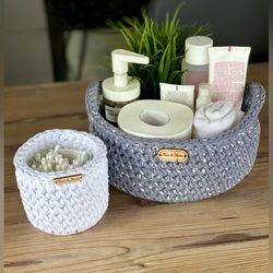 Set towel toilet paper cosmetic baskets holder box, Bathroom storage big basket, Cotton Ball pads Holder, Makeup holder