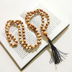 Handmade Juniper wood rosary beads 108, mala 108 beads for meditation, wooden Prayer Rosary Necklace with tassel