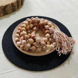 Handmade Juniper wood rosary 108 beads, mala 108 beads for meditation, organic wood Prayer Rosary Necklace with tassel