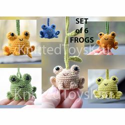 car charm set of 6 frogs for Mothers day gift, froggy car hanging Valentines day rear view mirror frog by KnittedToysKsu