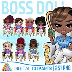 Denim Boss Dolls Clipart Bundle with Throne PNG
