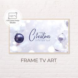 Samsung Frame TV Art | 4k Merry Christmas Cute Delicate White and Blue Art for Frame Tv | Digital Art Frame Tv
