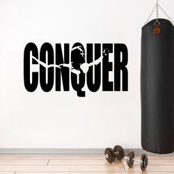Arnold Sticker Conquer Gym Bodybuilder Coach Sport Muscles Crossfit Workout Wall Sticker Vinyl Decal Mural Art Decor