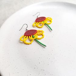 Red and yellow flower earrings, colorful jewelry