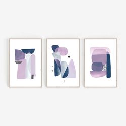 Abstract Printable Blue Wall Art Set Of 3 Prints Diy Home Decor Modern Art Abstract Painting Triptych Large Purple Art