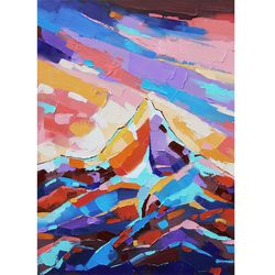 Mountain Sunset Painting Nepal Original Art Landscape Artwork Himalayas Art Wall  Oil Canvas 20 by 28 inch ARTbyAnnaSt