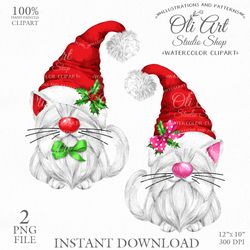 Christmas Cat Digital Clip Art. Cute Characters. Hand Drawn graphics. Digital Download. OliArtStudioShop