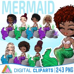 Mermaid Clipart Bundle - African American Mermaids