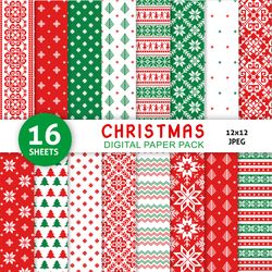 Christmas Digital Paper Pack, knitted seamless patterns