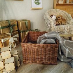 Brown wicker basket, baskets for dressing room, Laundry basket, Shoe basket, basket for mudroom cubbies, custom size