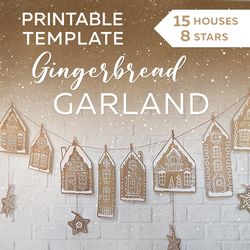 Vintage Christmas Garland Gingerbread Village Houses Printable template. DIY home paper decor PDF files set