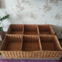 Wicker Basket with dividers, baskets for dressing room, Basket with separate sections, for mudroom cubbies, custom size