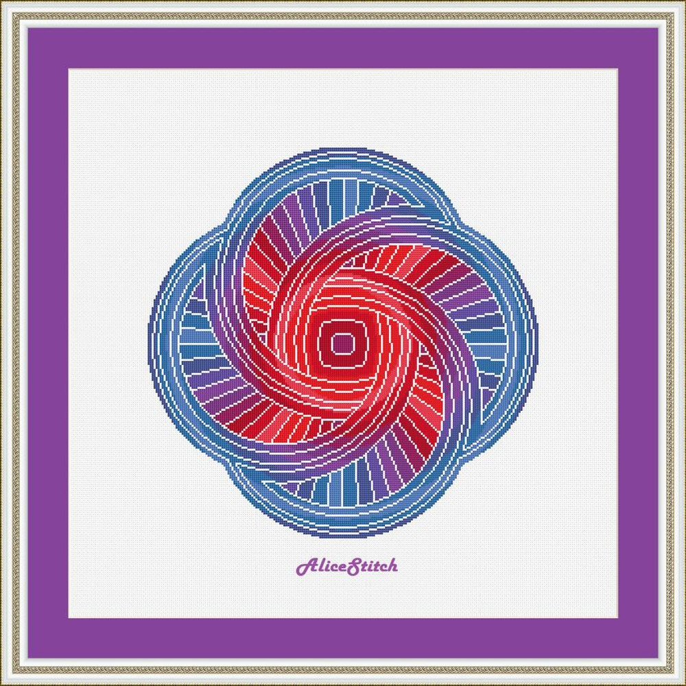 Cross Stitch Pattern Mandala 4 Circles Entity Abstract Monochrome Magic Alchemy Red Blue Counted Crossstitch Pattern PDF 2