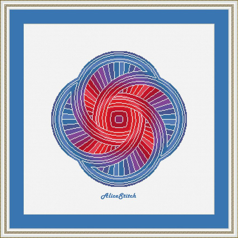 Cross Stitch Pattern Mandala 4 Circles Entity Abstract Monochrome Magic Alchemy Red Blue Counted Crossstitch Pattern PDF 3