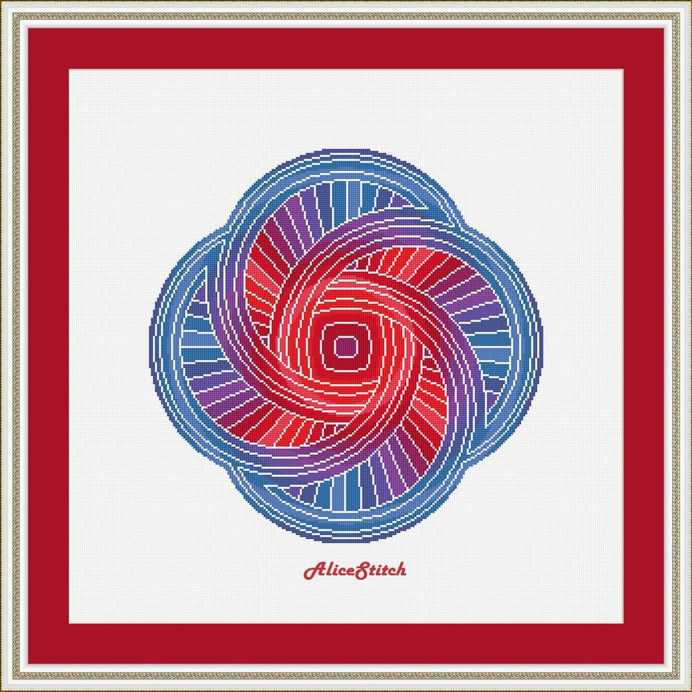 Cross Stitch Pattern Mandala 4 Circles Entity Abstract Monochrome Magic Alchemy Red Blue Counted Crossstitch Pattern PDF 4