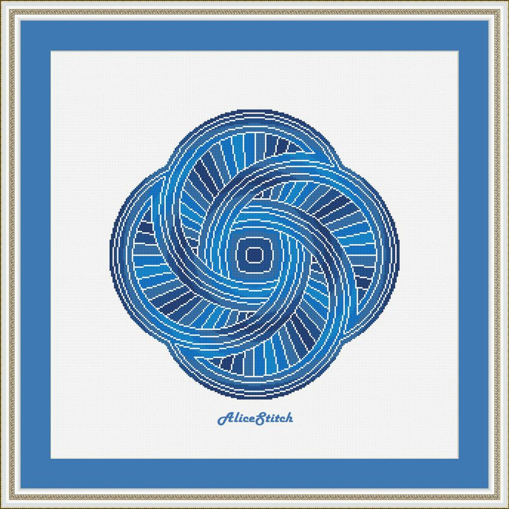 Cross Stitch Pattern Mandala 4 Circles Entity Abstract Monochrome Magic Alchemy Red Blue Counted Crossstitch Pattern PDF 6